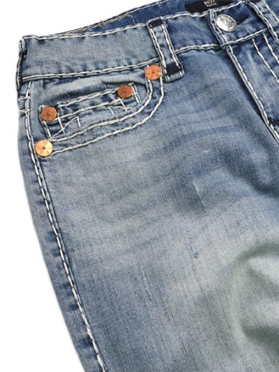 画像3: 【送料無料】TRUE RELIGION BILLY SUPER T NF 34" EMBRO SCUFF TOE INDIGO LIGHT WASH