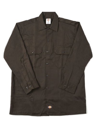 画像1: DICKIES L/S WORK SHIRT-DARK BROWN