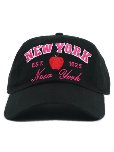 画像2: NEW HATTAN NY APPLE 6PNL COTTON CAP-BLACK/HOT PINK