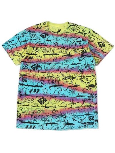 画像1: 【MEGA SALE】GECKO HAWAII TIE DYE GECKO WALL TEE AQUA/PINK/YELLOW