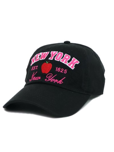 画像1: NEW HATTAN NY APPLE 6PNL COTTON CAP-BLACK/HOT PINK