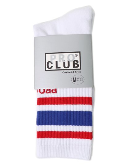 画像1: PRO CLUB STRIPE CREW SOCK WHITE/ROYAL/RED