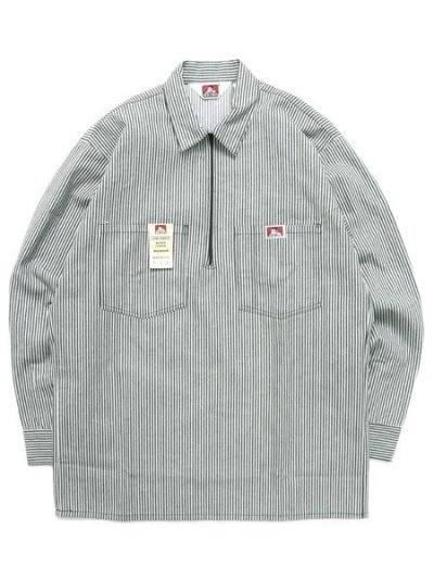 画像1: BEN DAVIS PC L/S STRIPED 1/2 ZIP WORK SHIRTS