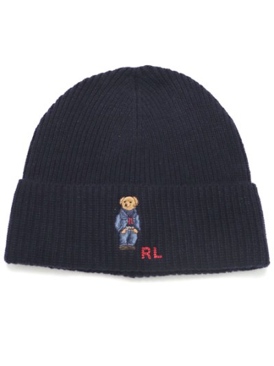 画像1: POLO RALPH LAUREN DENIM BEAR RIB KNIT BEANIE