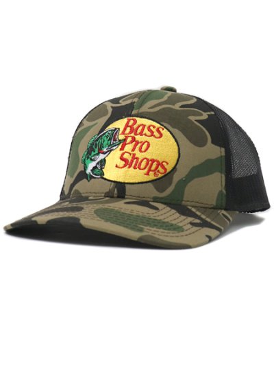 画像1: BASS PRO SHOPS EMB LOGO TWILL TRUCKER CAP WOODLAND/BLK