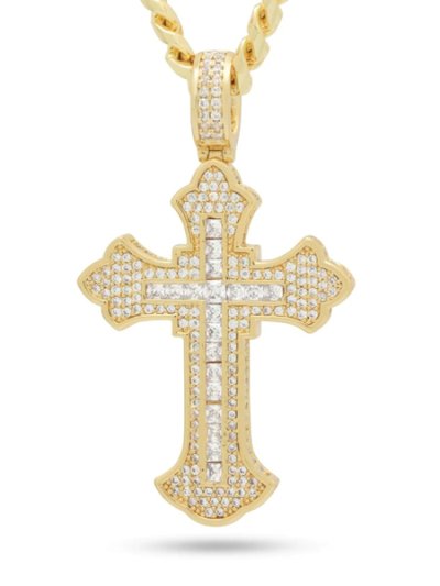 画像2: 【送料無料】KING ICE FLEUR DE LIS CROSS 2" GOLD NECKLACE
