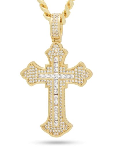 画像2: 【送料無料】KING ICE FLEUR DE LIS CROSS 2" GOLD NECKLACE