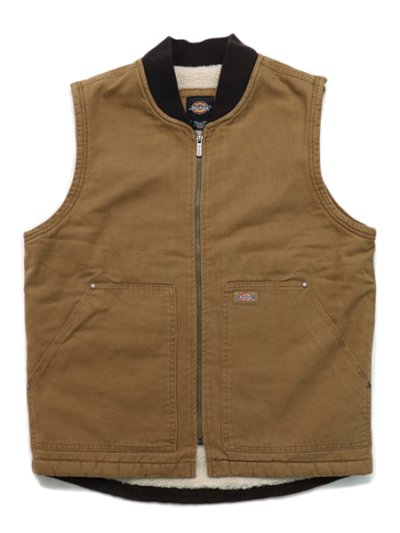 画像1: 【送料無料】DICKIES CANVAS LINED DUCK VEST-STONEWASHED BROWN