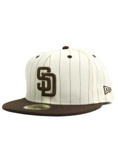 画像1: NEW ERA 59FIFTY PINSTRIPE PADRES CHR WH/WALNUT