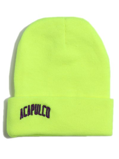 画像1: 【SALE】ACAPULCO GOLD VARSITY LOGO BEANIE NEON YELLOW