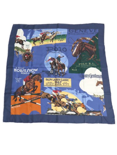 画像1: 【送料無料】POLO RALPH LAUREN EQUESTRIAN SILK SCARF HARBOR ISLAND BLUE