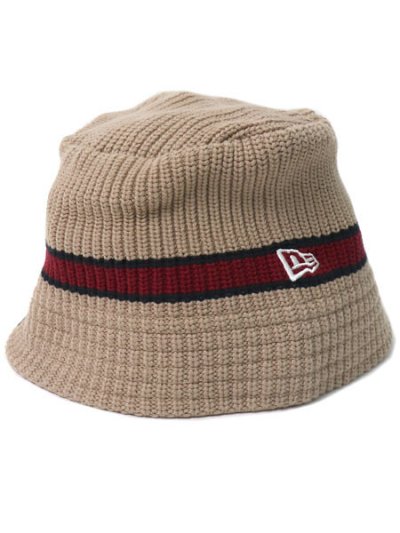 画像1: NEW ERA KNIT BUCKET LINE BEIGE/DK GREEN/BURGUNDY