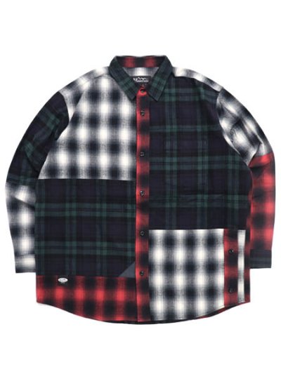 画像1: 【SALE】【送料無料】MANASTASH PATCHED FLANNEL SHIRT NAVY