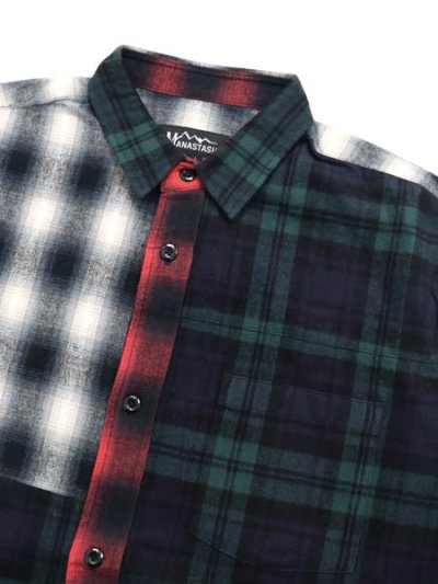 画像3: 【SALE】MANASTASH PATCHED FLANNEL SHIRT NAVY