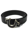 【送料無料】TRUE RELIGION HORSESHOE BUCKLE BELT BLACK GOLD