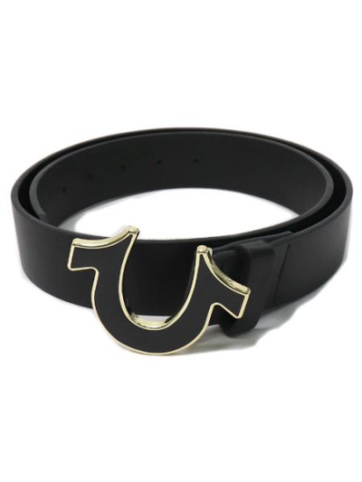 画像1: 【送料無料】TRUE RELIGION HORSESHOE BUCKLE BELT BLACK GOLD