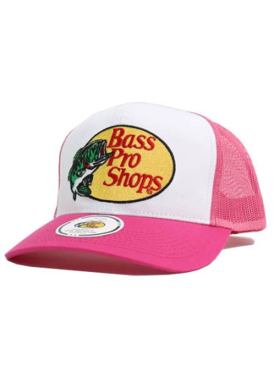 画像1: BASS PRO SHOPS EMBROIDERED LOGO MESH TRUCKER CAP PK/WH