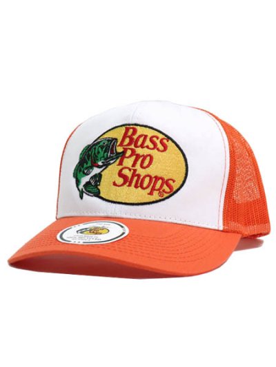 画像1: BASS PRO SHOPS EMBROIDERED LOGO MESH TRUCKER CAP OR/WH