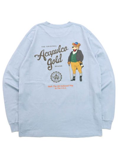 画像1: 【SALE】ACAPULCO GOLD 6.5oz RELAXED PARTY BEAR LS TEE STONE BL