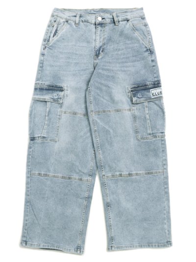 画像1: 【送料無料】PRO CLUB HW BAGGY FIT DENIM CARGO PANT LT STW