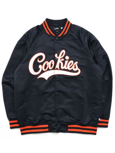 画像1: 【SALE】【送料無料】COOKIES CLOTHING BASES LOADED SATIN VARSITY JACKET BLACK