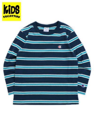 画像1: 【KIDS】CHAMPION KIDS BORDER L/S TEE-DARK NAVY