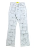 【送料無料】GUAPI AQUA BLUE POCKETS FLARED DENIM
