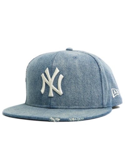 画像1: NEW ERA 59FIFTY DAMAGED DENIM YANKEES WASH DENIM