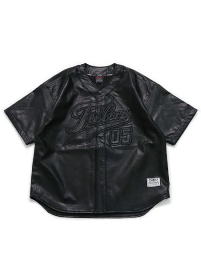 画像1: 【送料無料】FUBU FAUX LEATHER BASEBALL SHIRTS BLACK