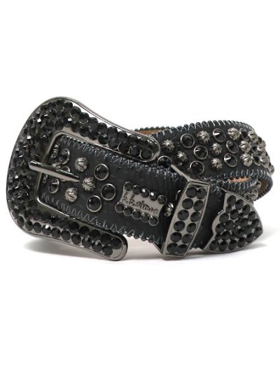 画像1: 【送料無料】B.B.SIMON LAVASAN BLACK JET LEATHER BELT