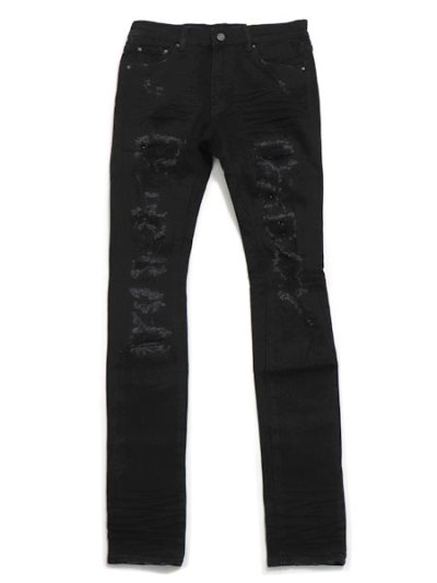 画像1: 【送料無料】mnml X201 RHINESTONE SKINNY DENIM BLACK