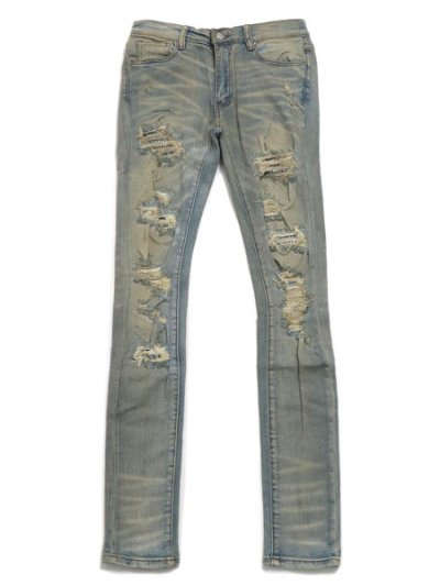 画像1: 【送料無料】mnml X201 RHINESTONE SKINNY DENIM BLUE