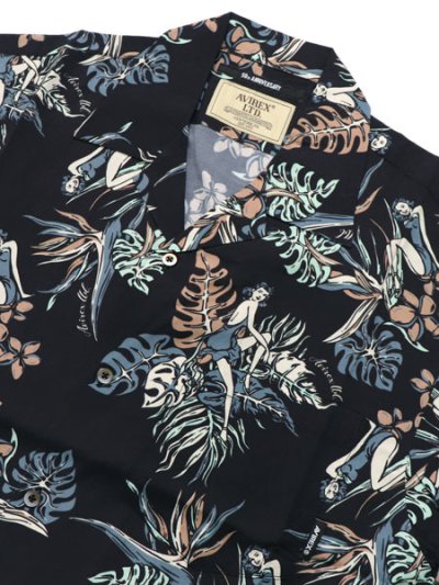画像3: 【送料無料】AVIREX ALOHA SHIRT TROPICAL GIRL BLACK