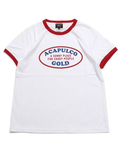 画像1: ACAPULCO GOLD OVAL LOGO LADY'S RINGER TEE WHITE/RED