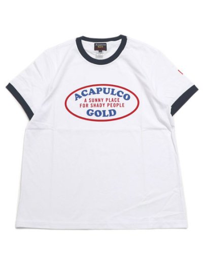 画像1: ACAPULCO GOLD OVAL LOGO LADY'S RINGER TEE WHITE/NAVY