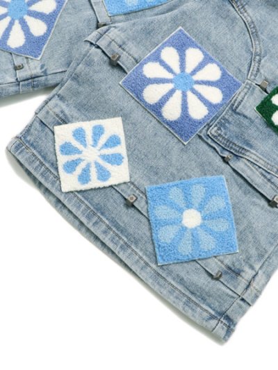 画像6: 【送料無料】GUAPI AQUA BLUE FLOWERS DENIM SHORTS