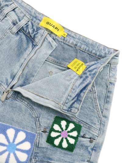 画像4: 【送料無料】GUAPI AQUA BLUE FLOWERS DENIM SHORTS