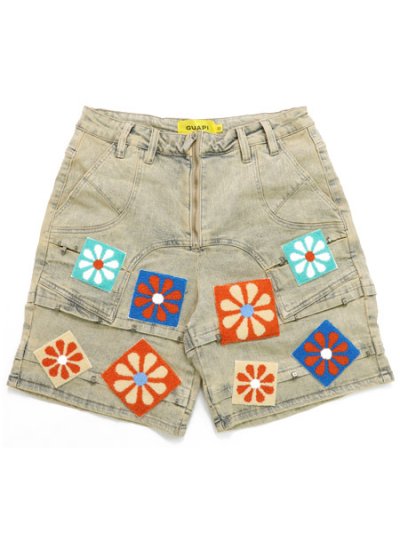 画像1: 【送料無料】GUAPI VINTAGE FLOWERS DENIM SHORTS