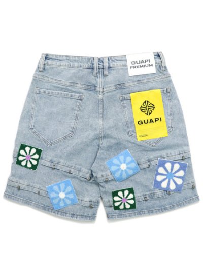 画像2: 【送料無料】GUAPI AQUA BLUE FLOWERS DENIM SHORTS