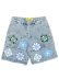 画像1: 【送料無料】GUAPI AQUA BLUE FLOWERS DENIM SHORTS (1)