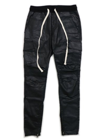 画像1: 【送料無料】mnml CARGO DRAWCORD PANTS WAXED BLACK