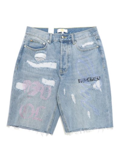 画像1: 【送料無料】EVOL BY FUTURE EVOL HEARTS DENIM SHORT LIGHT WASH DENIM
