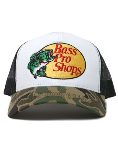 画像2: BASS PRO SHOPS EMB LOGO TWILL TRUCKER CAP WH/BK/GRN CAMO