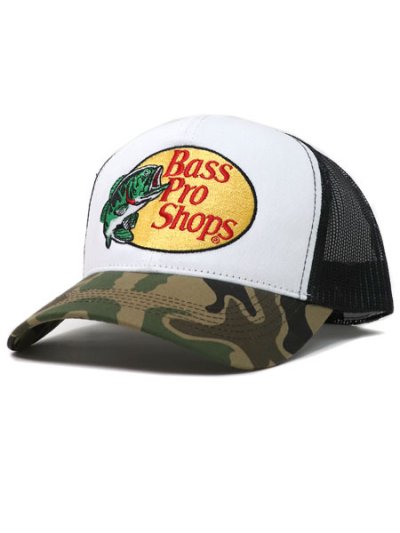 画像1: BASS PRO SHOPS EMB LOGO TWILL TRUCKER CAP WH/BK/GRN CAMO