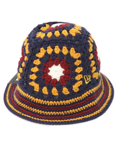 画像1: NEW ERA CROCHET KNIT BUCKET NAVY/YEL/CHROME/RED
