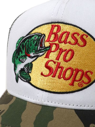 画像6: BASS PRO SHOPS EMB LOGO TWILL TRUCKER CAP WH/BK/GRN CAMO