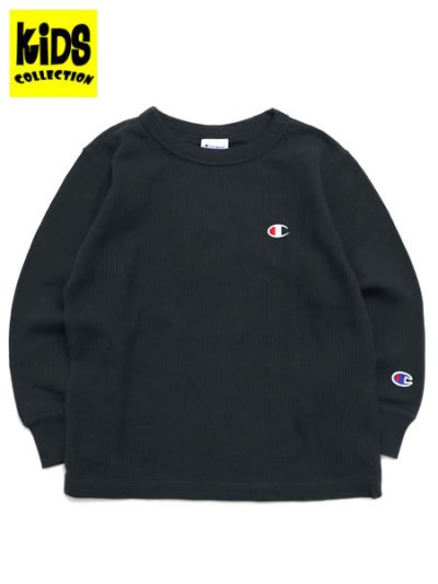 画像1: 【KIDS】CHAMPION KIDS US COTTON WAFFLE L/S TEE-BLACK