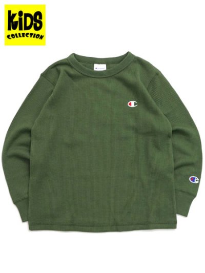 画像1: 【KIDS】CHAMPION KIDS US COTTON WAFFLE L/S TEE-OLIVE