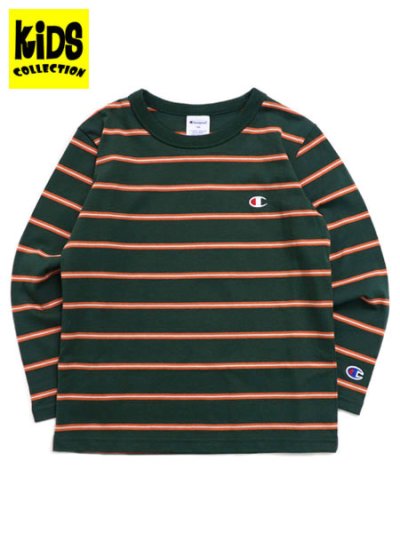 画像1: 【KIDS】CHAMPION KIDS BORDER L/S TEE-DARK GREEN
