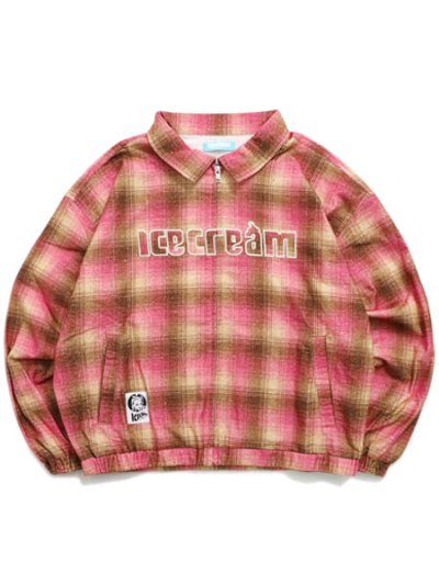 画像1: 【送料無料】ICECREAM APPLIQUE LOGO FLANNEL CHECK ZIP UP SHIRT